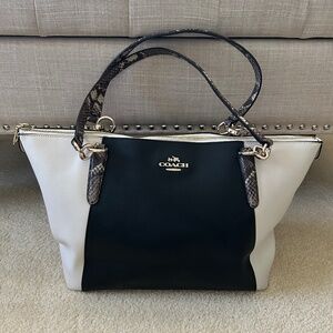 Coach two tone leather tote with snakeskin straps